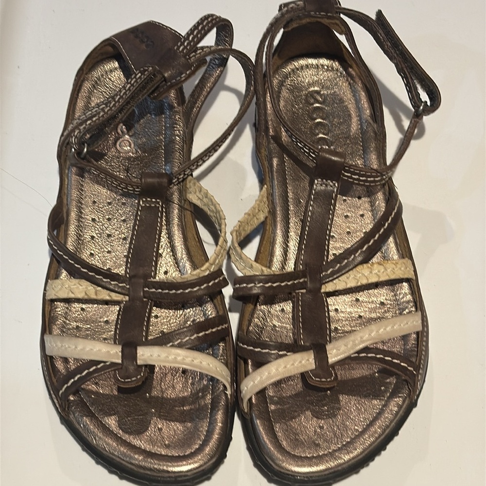 ECCO GROOVE COFFEE BROWN SAND GLADIATOR BISON STRAPPY WOMEN’S SANDALS